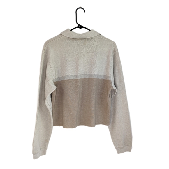 Early 2000s Grunge Cropped Polo Neck Color Blocked Beige Sweater - Picture 2 of 8